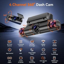 Other Car Video Black 4K+3x1080P 4 Channel Dash Cam 360° All Around View Dash Ca gallery image 2