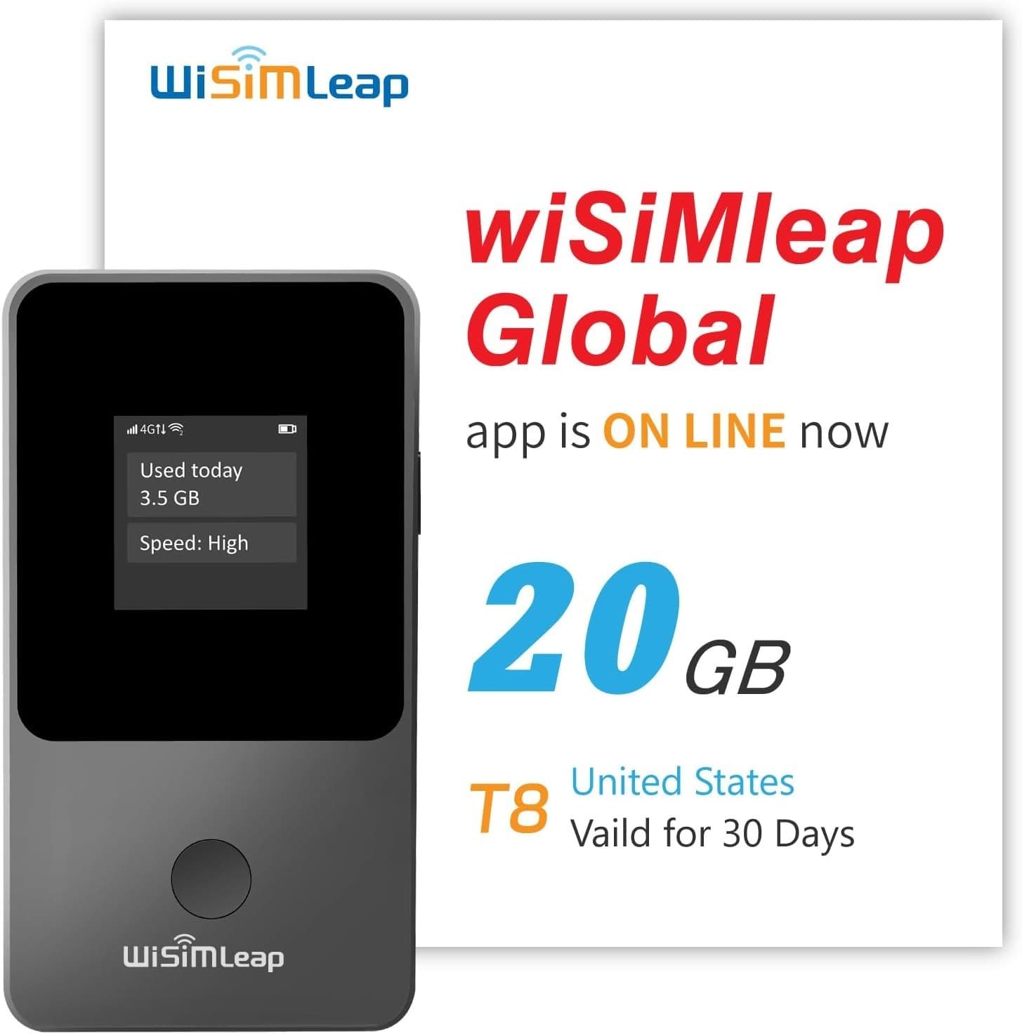 WISIMLEAP 4G Portable WiFi Hotspot Travel Router CloudSIM 20GB US No Contract