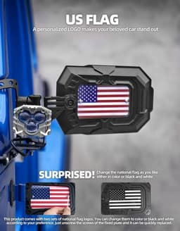 Aluminum Doors-Off Rear-View Mirrors with US Flag for Wrangler JL JLU Gladiator gallery image 2