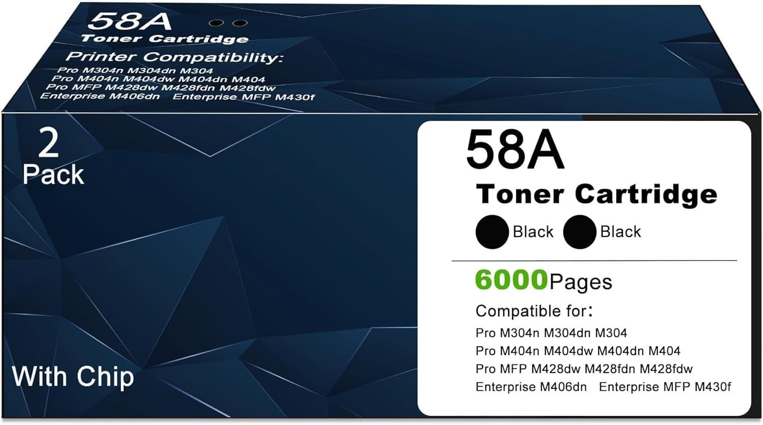58A Toner Cartridge 2-Pack With Chip for M404 M428 M304 High Yield Black