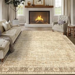 5×7 Beige Washable Rug Vintage Distressed Low Pile Non-Slip Soft Living Bedroom gallery image 1
