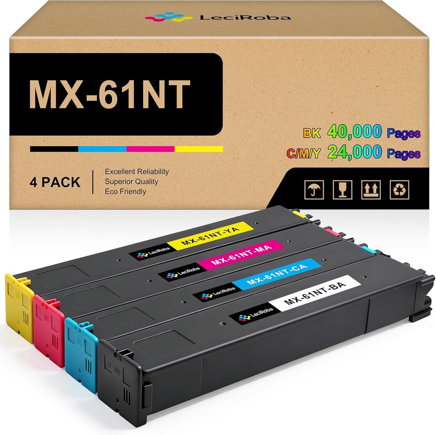 MX-61NT Toner Cartridge 4 Pack High Yield for Sharp MX2630 MX3071 Printer