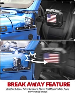 Aluminum Doors-Off Rear-View Mirrors with US Flag for Wrangler JL JLU Gladiator gallery image 3