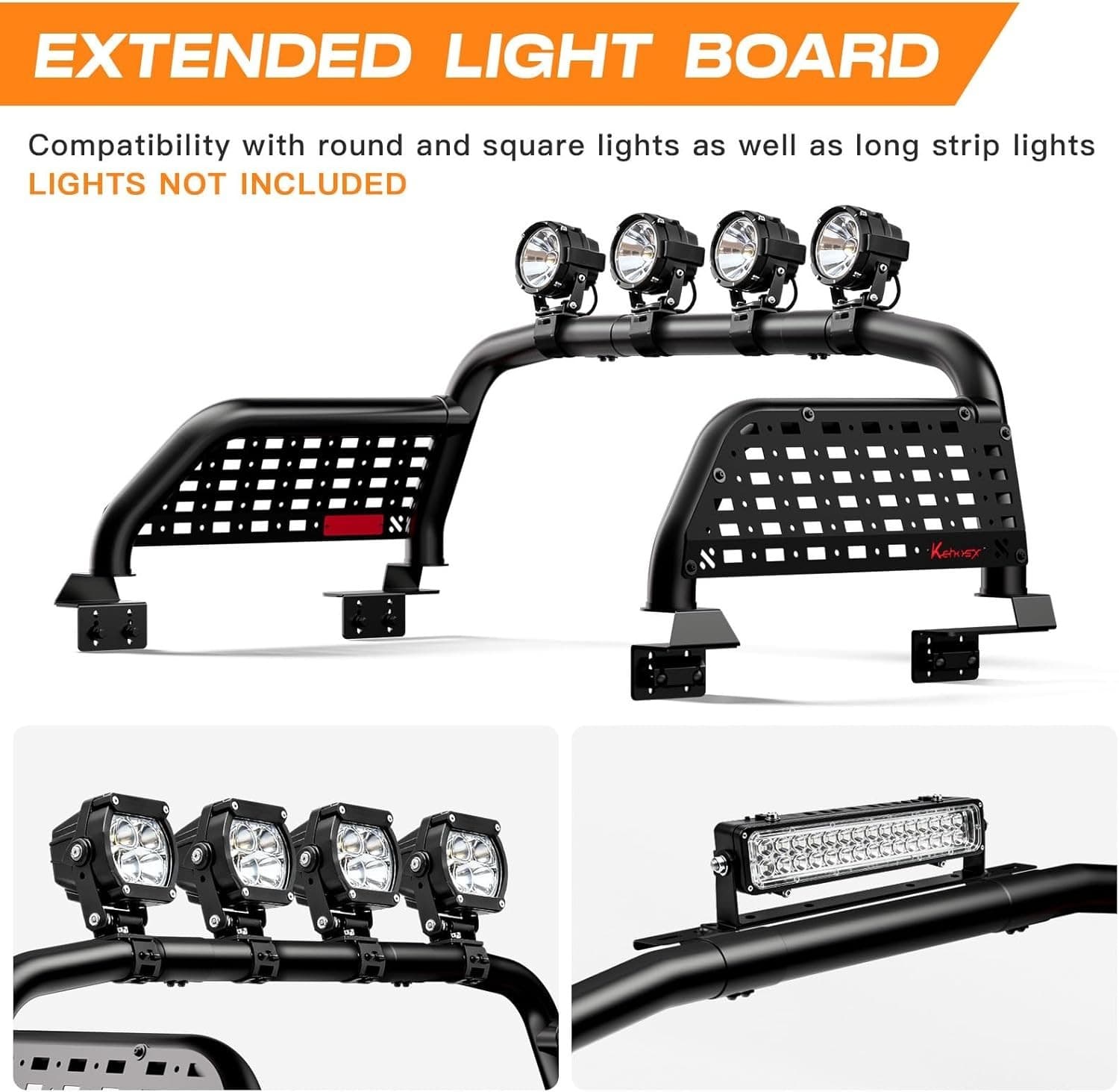 Universal Truck Bed Roll Bar Adjustable Black Chase Rack Fits Full Size Trucks