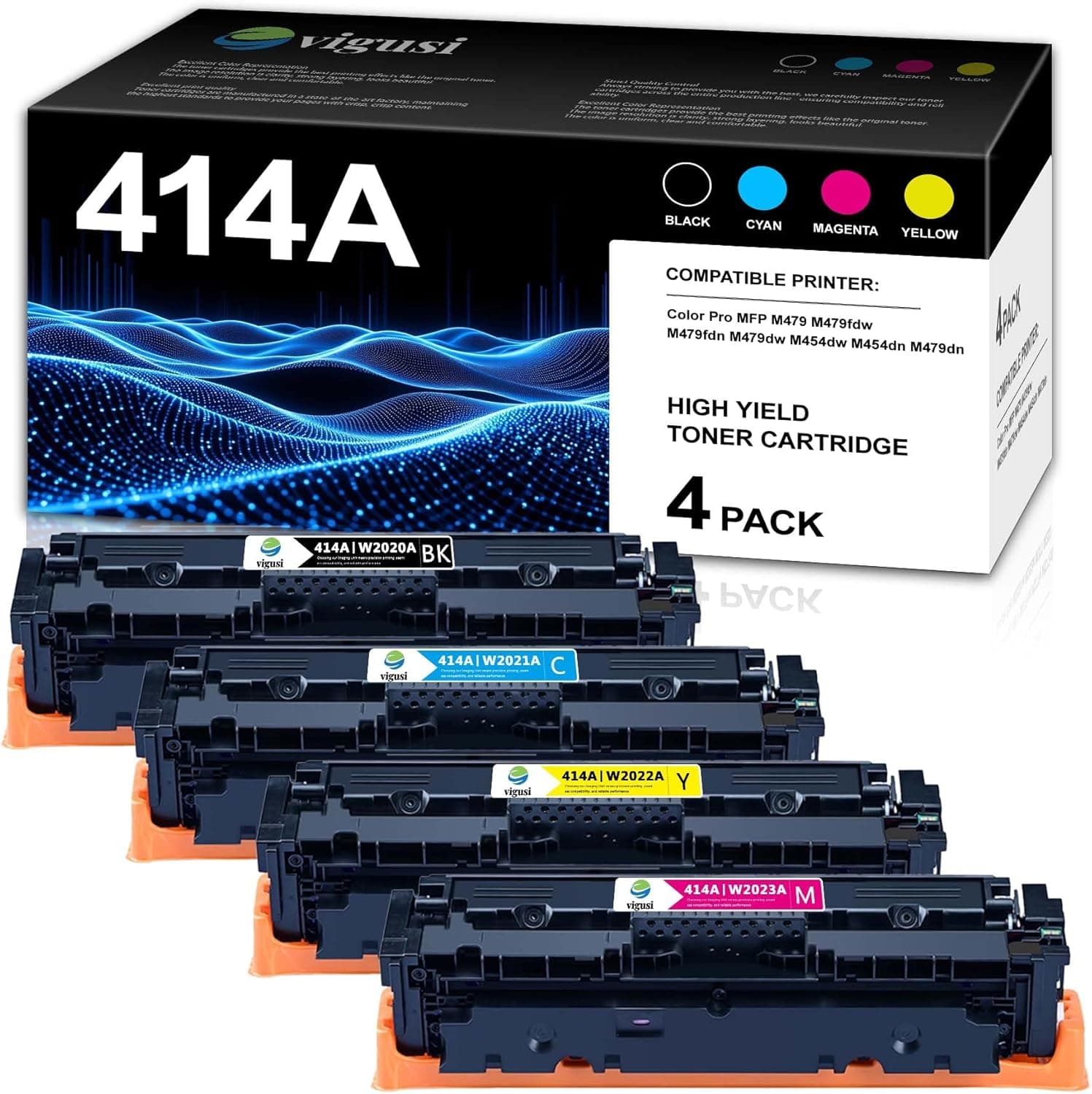 414A Toner Cartridges 4 Pack High Yield Compatible Replacement for HP 414A Ready