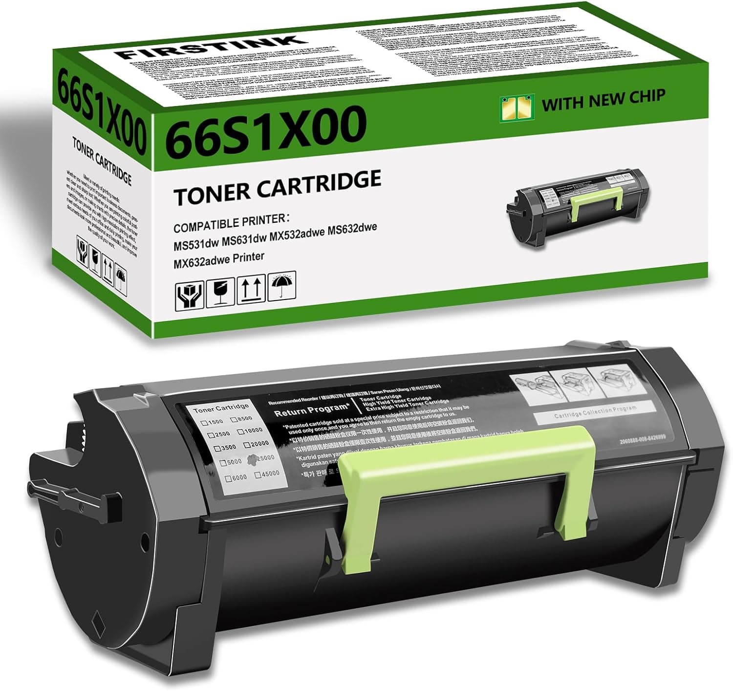 High Yield 66S1X00 Black Toner Cartridge [with New Chip] Compatible for Lexmark