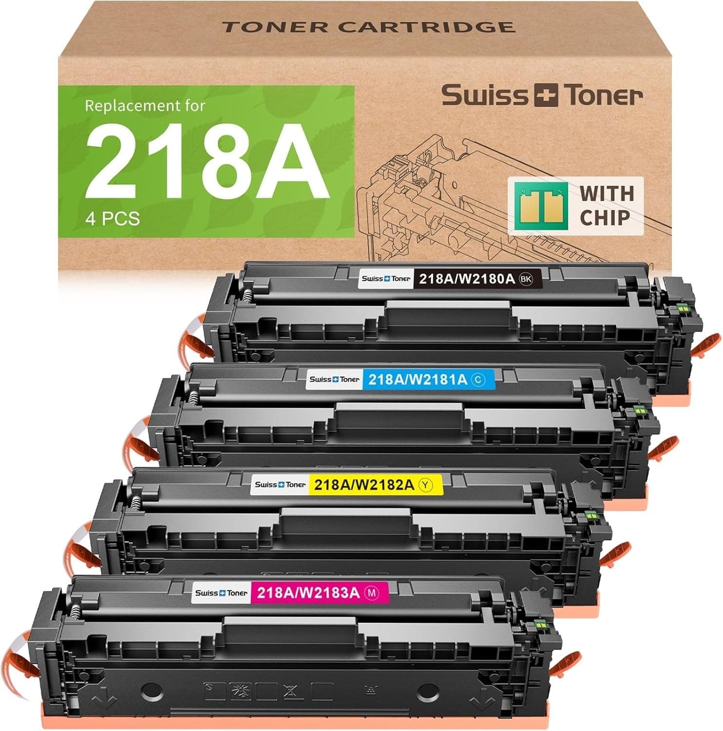 Compatible 218A Toner Cartridge 4-Pack for Color Laser Printers Black Cyan