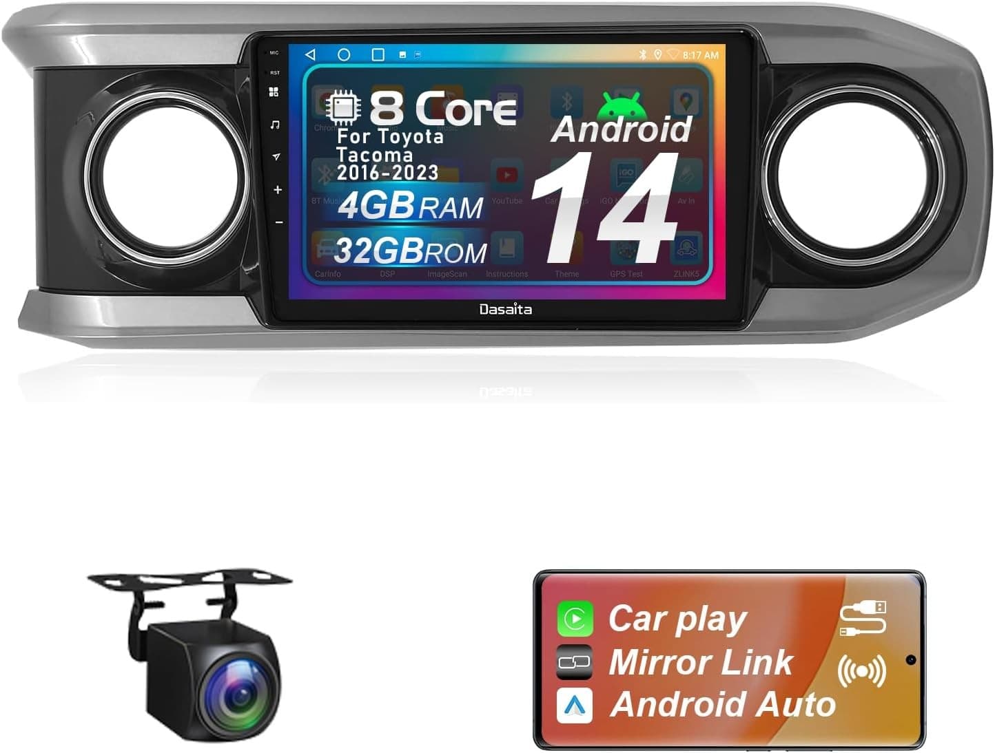10.1in Android 13 Car Stereo Wireless CarPlay Android Auto Toyota Tacoma GPS SWC