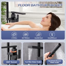 HDFB002 Faucets Matte Black Free Standing Tub Faucet Floor Mount Bathroom Tub Fi gallery image 2