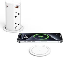 White 20Amp Pop Up Outlet Countertop 15W Wireless Charging Pad 20W USB C 2.5 Inc gallery image 1