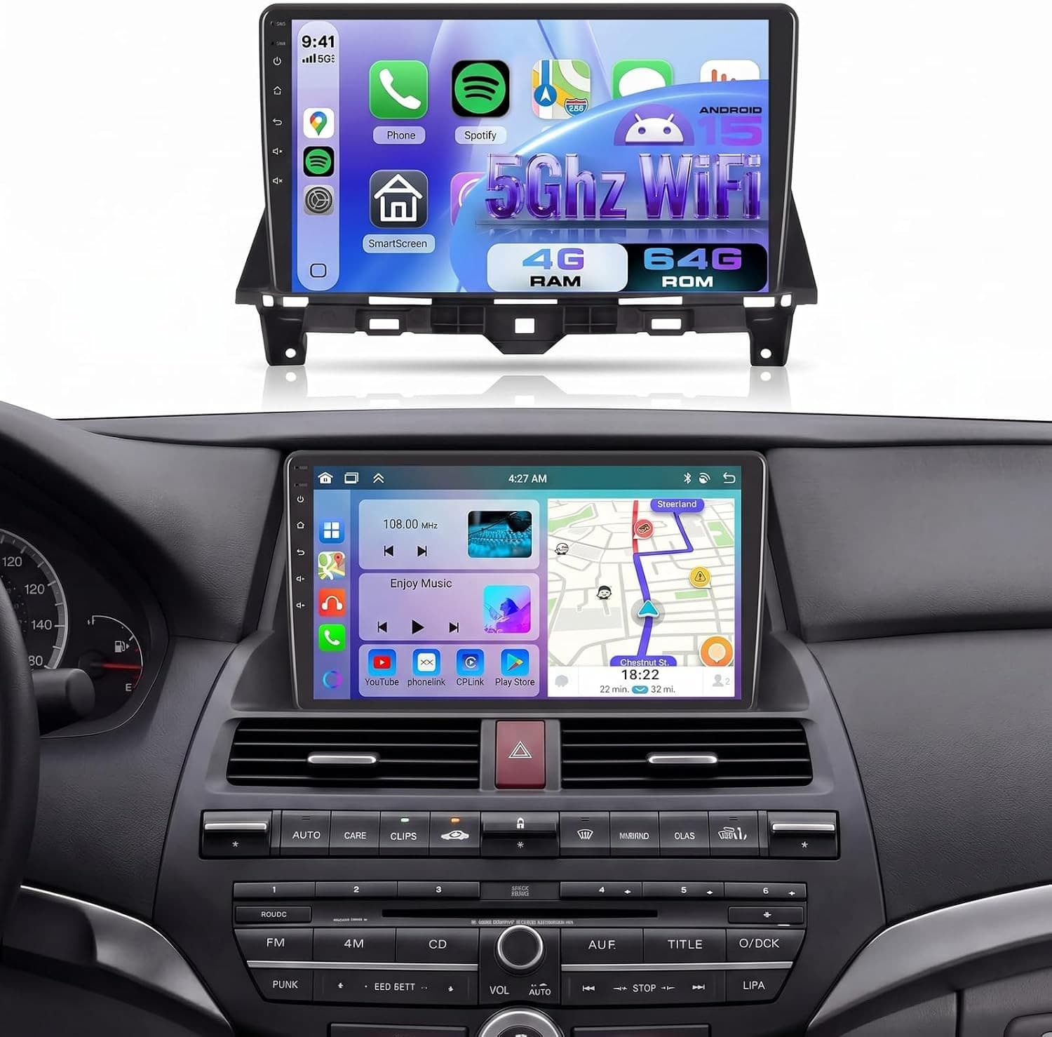 Android 13 Car Stereo Wireless CarPlay Android Auto Honda Accord 8th 2008-2013