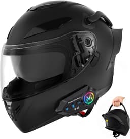 Motorcycle & Powersport Helmets Black Red Full Face Motorcycle Helmet Bluetooth gallery image 1