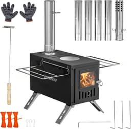 Vrygle Portable Wood Burning Hot Tent Stove with 6 Chimney Pipes gallery image 1