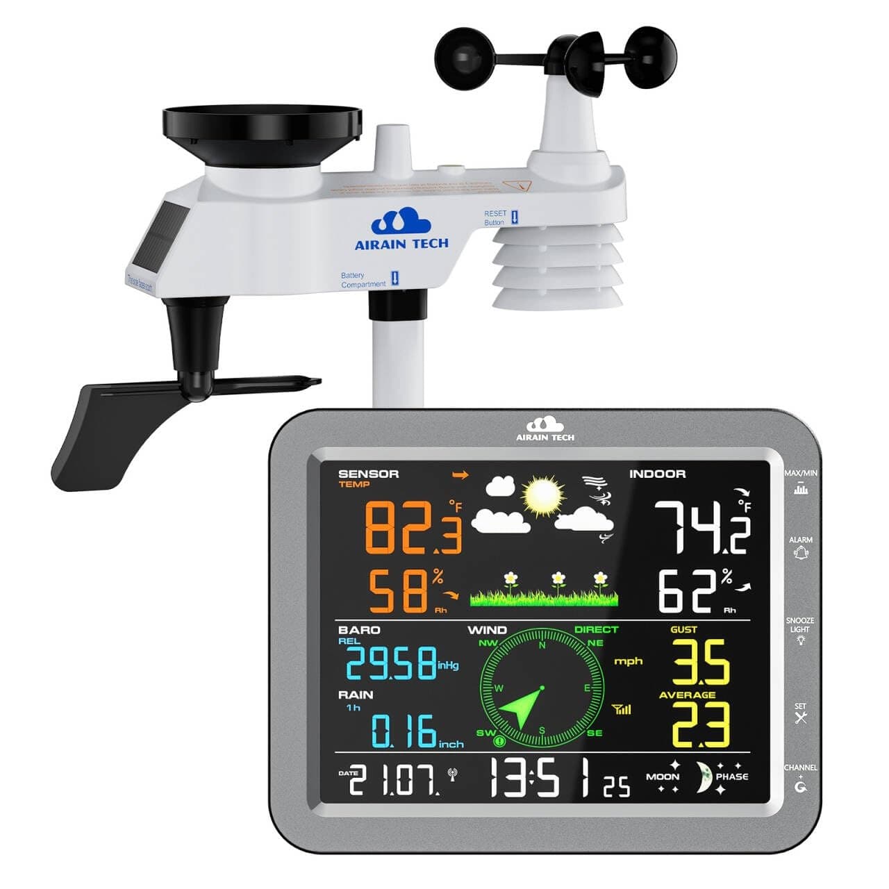 AIRAIN TECH A7G 10-in-1 Wireless Weather Station Rain Wind Sensor