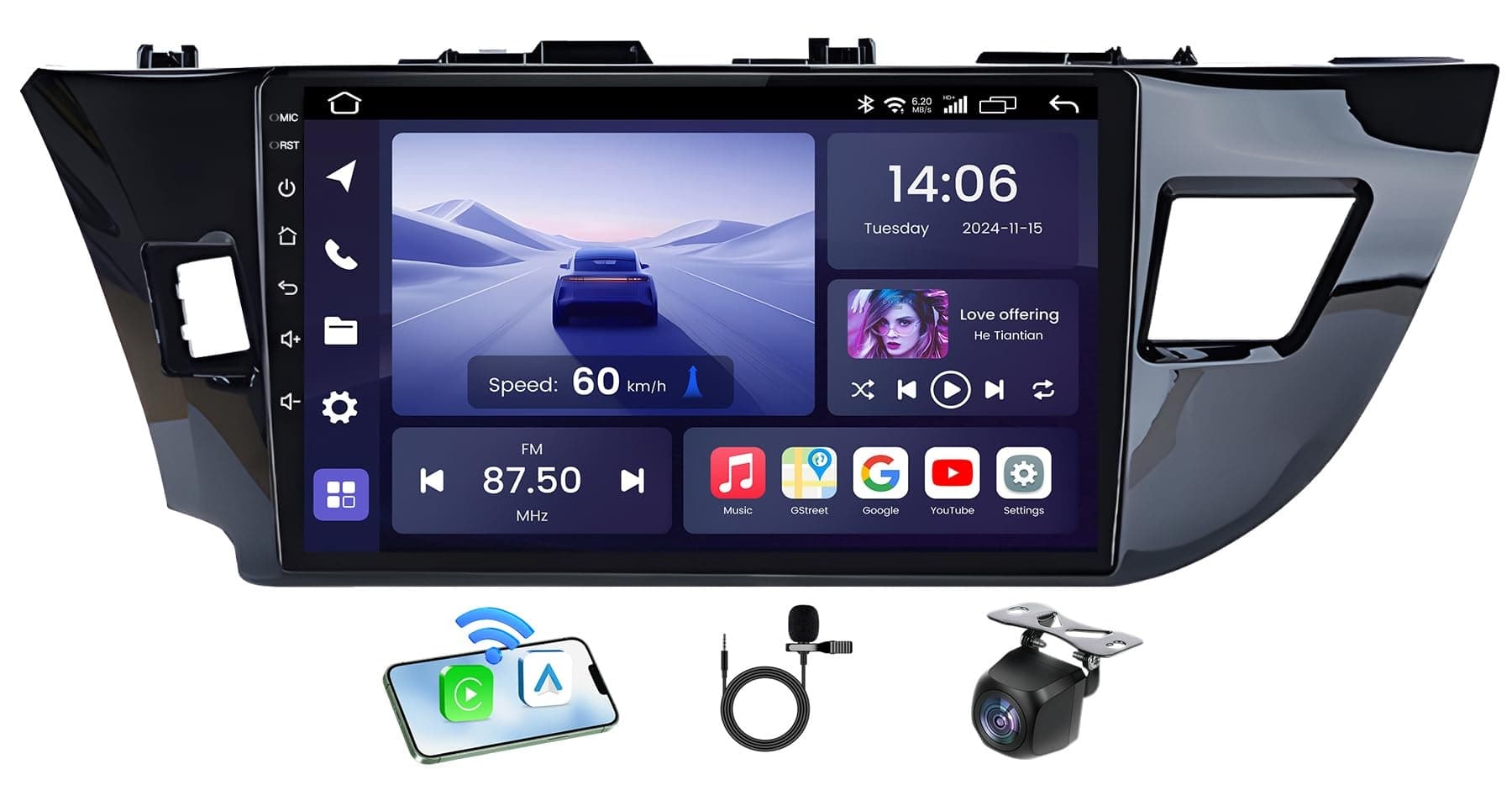 Jingelsye 10in Android 15 Car Stereo Corolla 2014-2016 CarPlay GPS