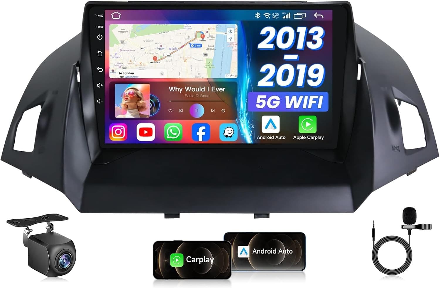 Jingelsye 9in Android Car Stereo Ford Escape 2013-2019 CarPlay GPS
