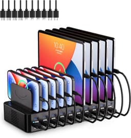 WOSUK 20-Port 270W USB Charging Station Organizer with 10 Cables gallery image 1