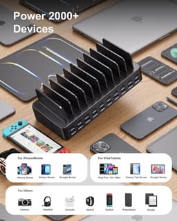 WOSUK 20-Port 270W USB Charging Station Organizer with 10 Cables gallery image 5