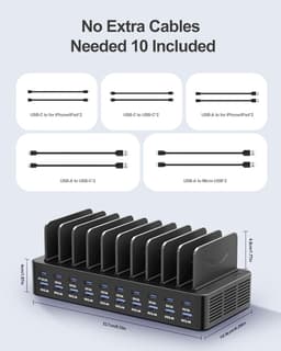 WOSUK 20-Port 270W USB Charging Station Organizer with 10 Cables gallery image 7