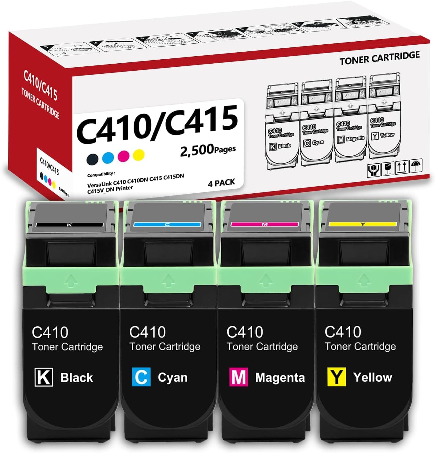 YIJET C410 C415 Compatible Toner 4-Pack for Xerox VersaLink C410 C415