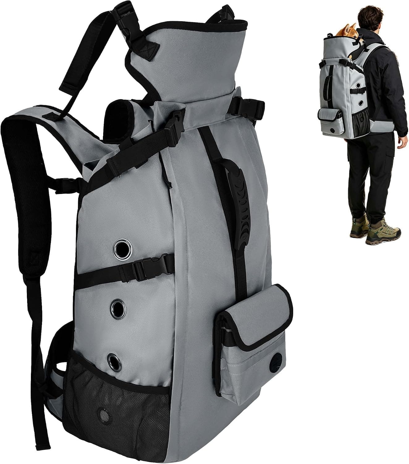 FoxFocus Large Dog Hiking Backpack Carrier Grey Under 50 lb