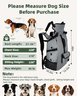 FoxFocus Large Dog Hiking Backpack Carrier Grey Under 50 lb gallery image 2