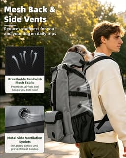 FoxFocus Large Dog Hiking Backpack Carrier Grey Under 50 lb gallery image 4
