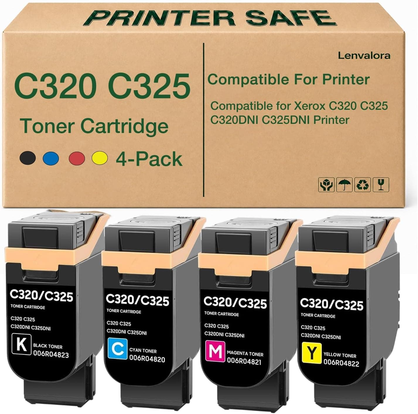 Lenvalora 006R04823 Compatible Toner 4-Pack for Xerox C320 C325