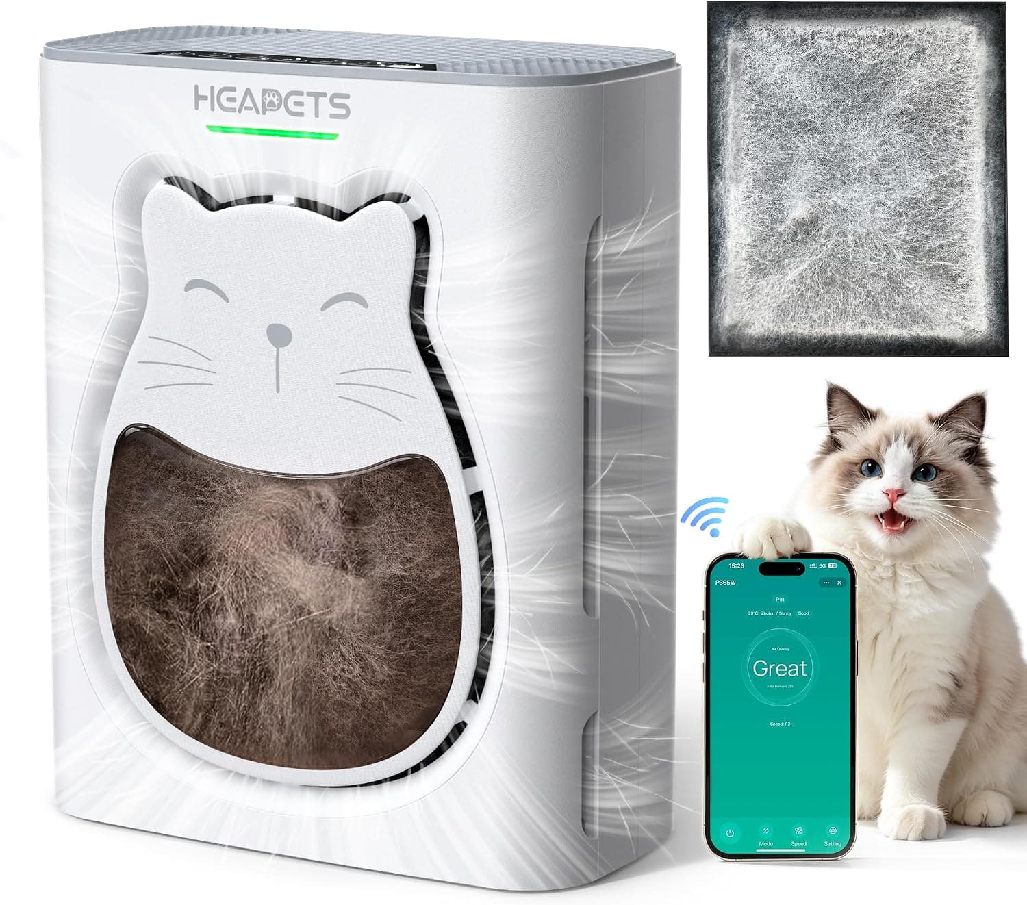 HEAPETS P365 H13 HEPA Pet Air Purifier App Control White