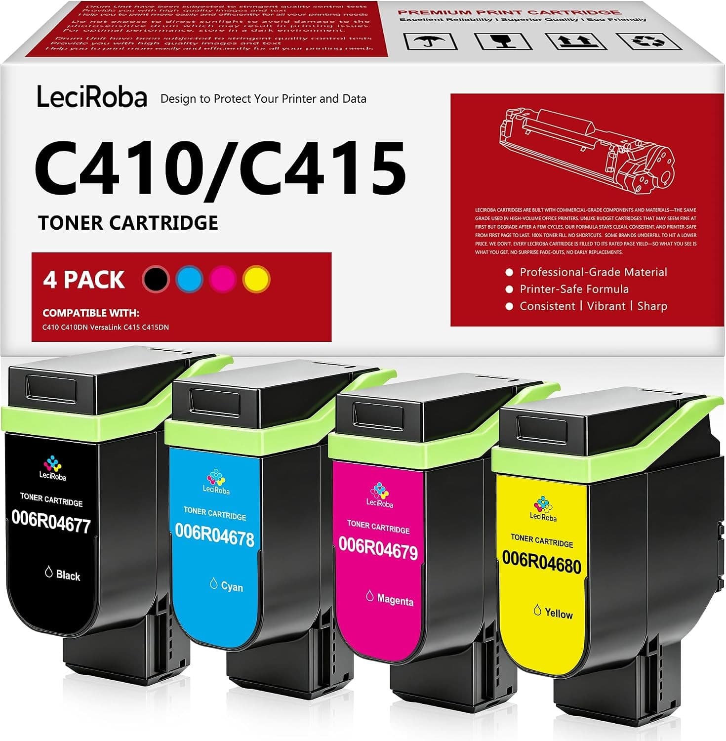 LeciRoba C410 C415 Compatible Toner 4-Pack 006R04677-680 BKCMY