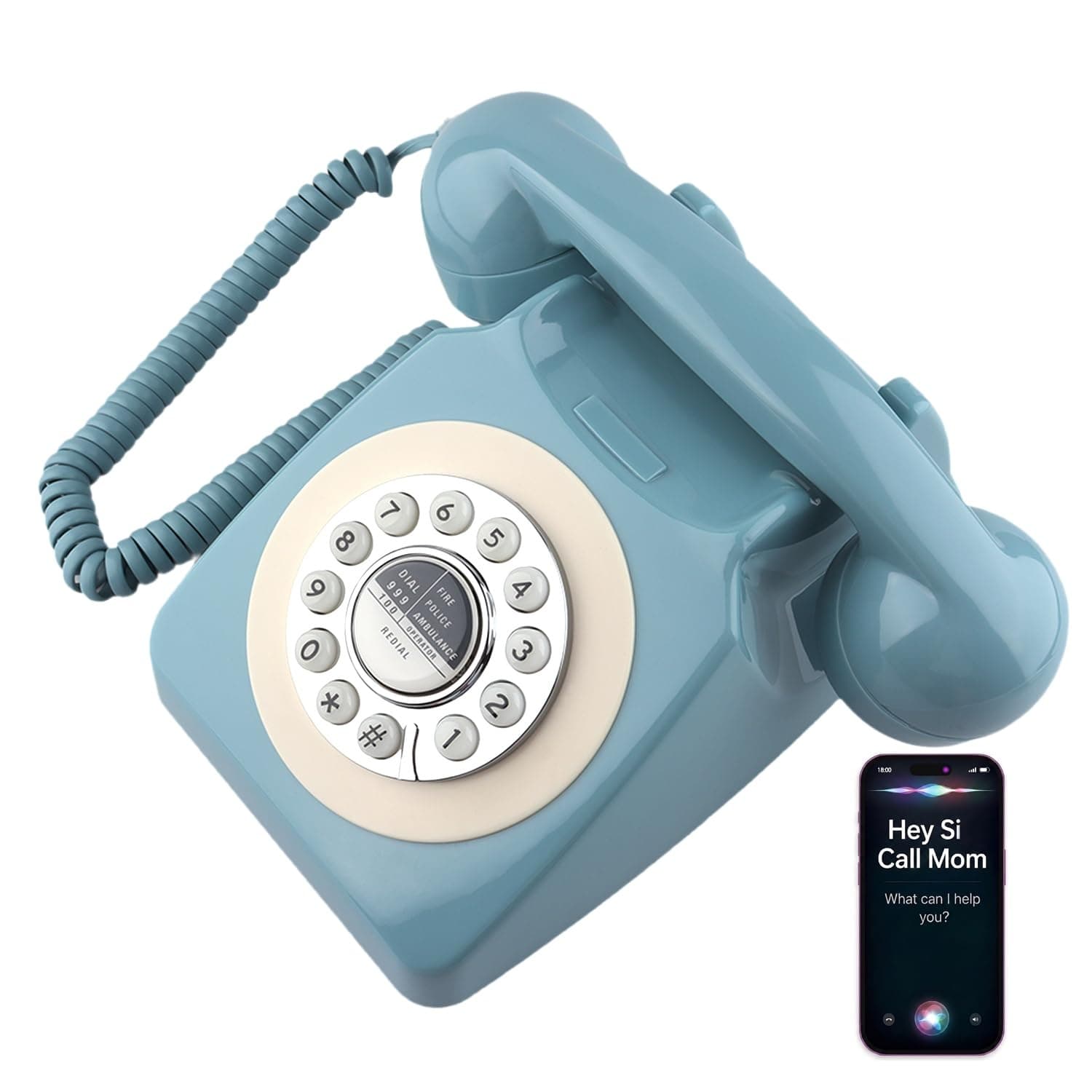 SIXDEFLY Retro Corded Landline Telephone with Bluetooth Light Blue