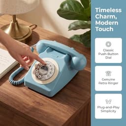 SIXDEFLY Retro Corded Landline Telephone with Bluetooth Light Blue gallery image 4