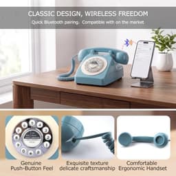 SIXDEFLY Retro Corded Landline Telephone with Bluetooth Light Blue gallery image 6