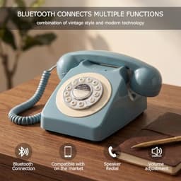 SIXDEFLY Retro Corded Landline Telephone with Bluetooth Light Blue gallery image 7