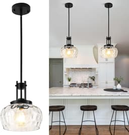 Nsleaiy 10in Black Pendant Light Clear Hammered Glass E26 Fixture gallery image 1