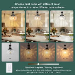 Nsleaiy 10in Black Pendant Light Clear Hammered Glass E26 Fixture gallery image 4