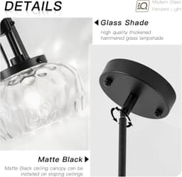 Nsleaiy 10in Black Pendant Light Clear Hammered Glass E26 Fixture gallery image 5