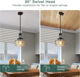 Nsleaiy 10in Black Pendant Light Clear Hammered Glass E26 Fixture gallery image 6