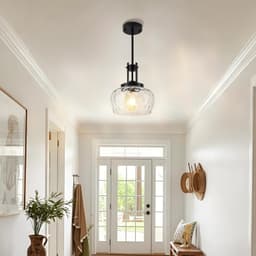 Nsleaiy 10in Black Pendant Light Clear Hammered Glass E26 Fixture gallery image 7