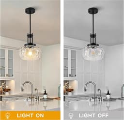 Nsleaiy 10in Black Pendant Light Clear Hammered Glass E26 Fixture gallery image 8