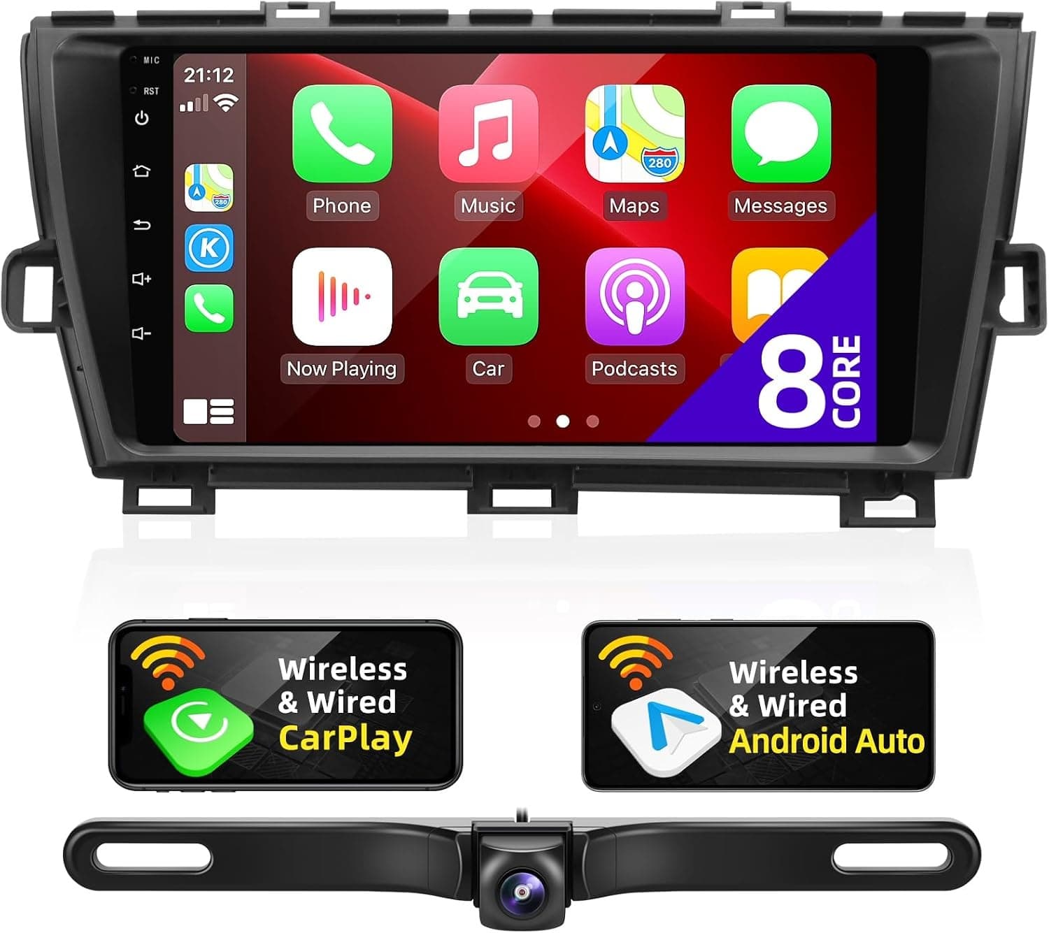 CGOGC 9in Car Stereo GPS for Toyota Prius 2010-2015 CarPlay Camera