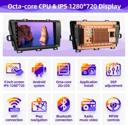 CGOGC 9in Car Stereo GPS for Toyota Prius 2010-2015 CarPlay Camera gallery image 3