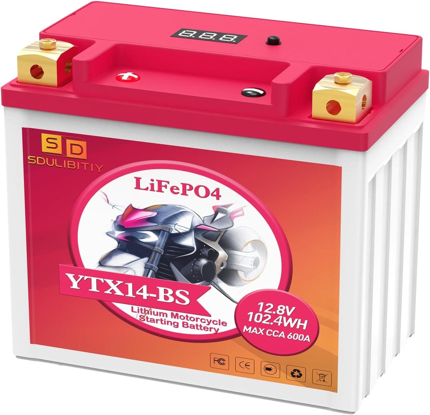 SDULIBITIY YTX14-BS Lithium Motorcycle ATV Battery 12V 8Ah 600CCA