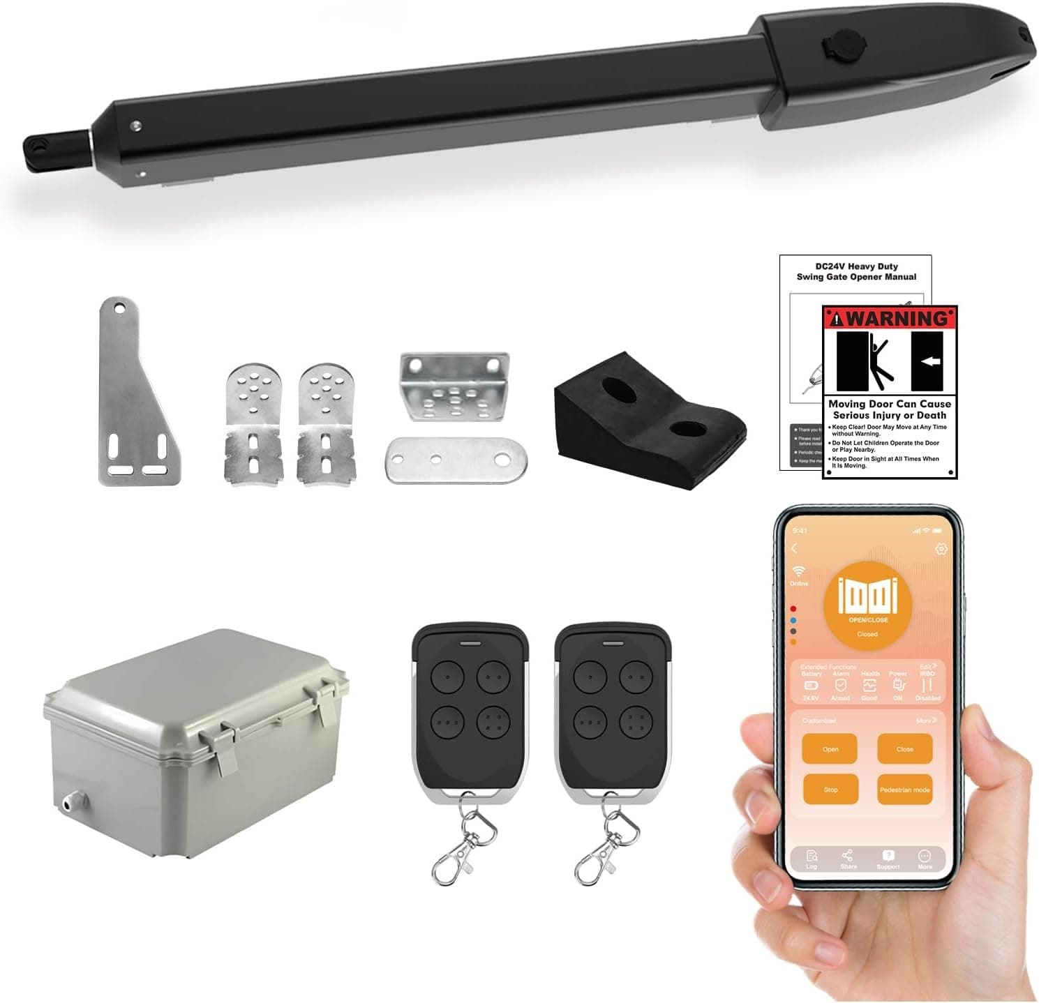 Gyxel C025 Smart Single Swing Gate Opener 660lb 16ft App Remote Kit