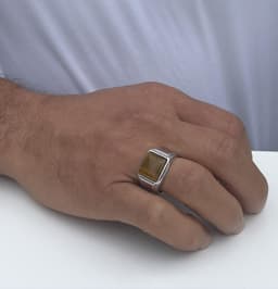 Pristine Gemstones Men's 925 Silver Tiger Eye Signet Ring Size 11 gallery image 2