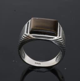 Pristine Gemstones Men's 925 Silver Tiger Eye Signet Ring Size 11 gallery image 4