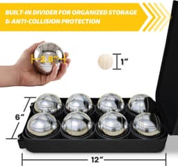 MR 73mm Steel Bocce Ball Set 8 Balls Pallino Rope Carry Bag gallery image 3