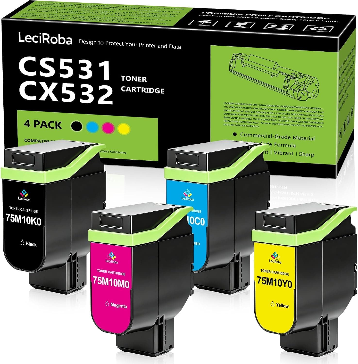 LeciRoba 75M10K0 75M10C0 75M10M0 75M10Y0 Toner 4-Pack Lexmark