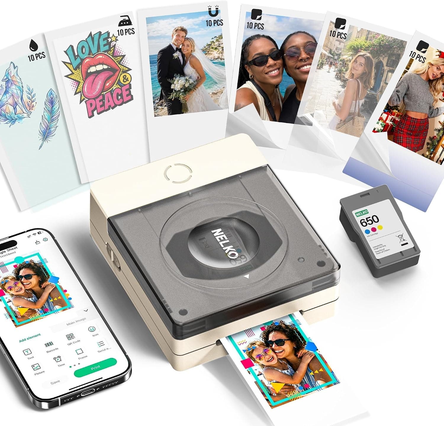 Nelko PP02 2x3 Portable Inkjet Photo Printer Bluetooth Greige