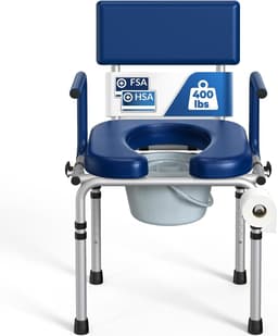 HOLYHEAL M77 Drop Arm Bedside Commode Padded Adjustable Chair Blue 400 lb gallery image 1